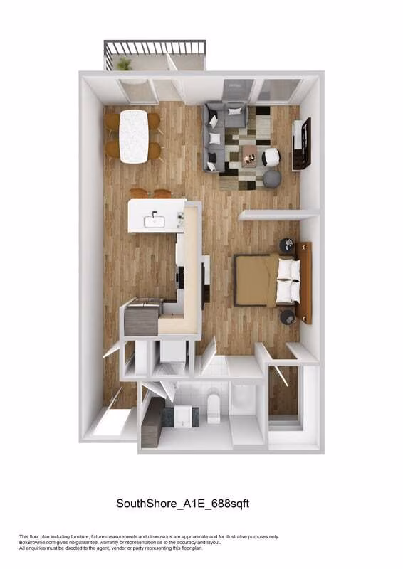1 Bed • 1 Bath 1216 floor plan